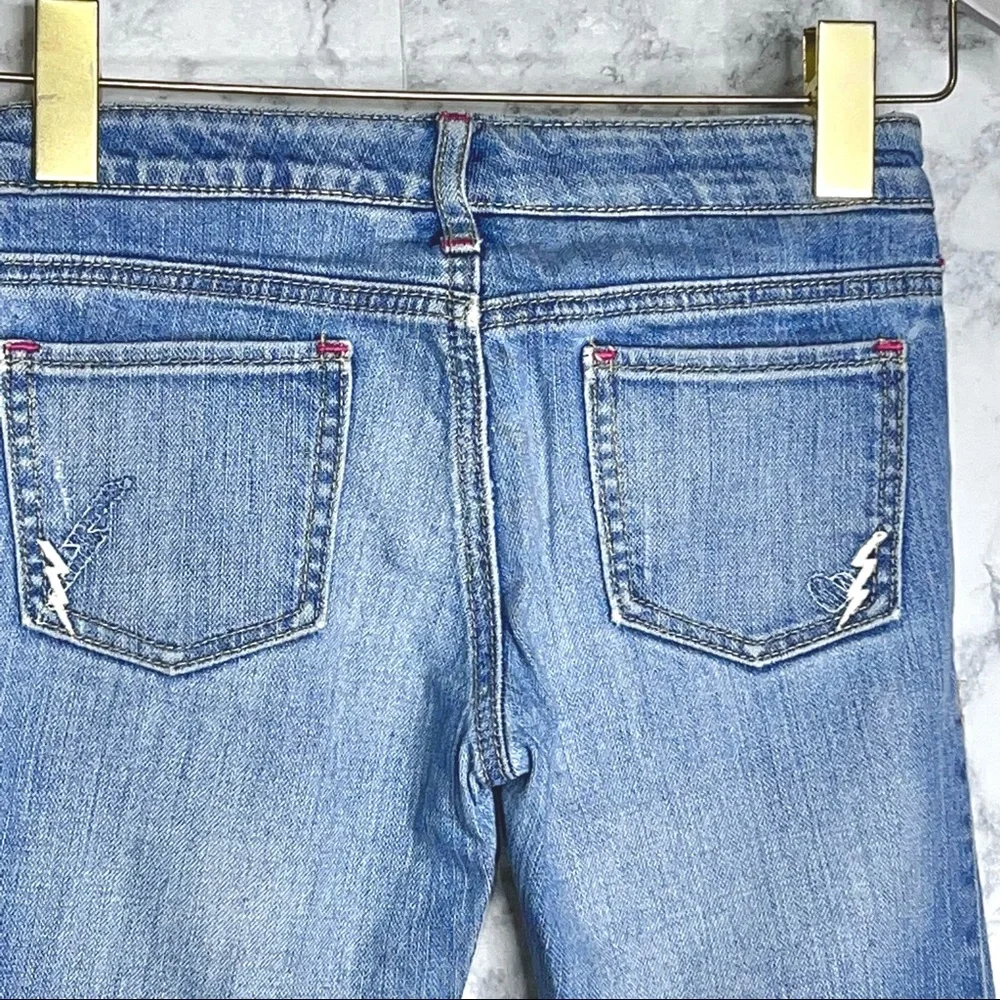 Old Navy Y2K Girls 12 Light Wash Embroider Denim Capris Stretch Adjustable Waist - Picture 6 of 11